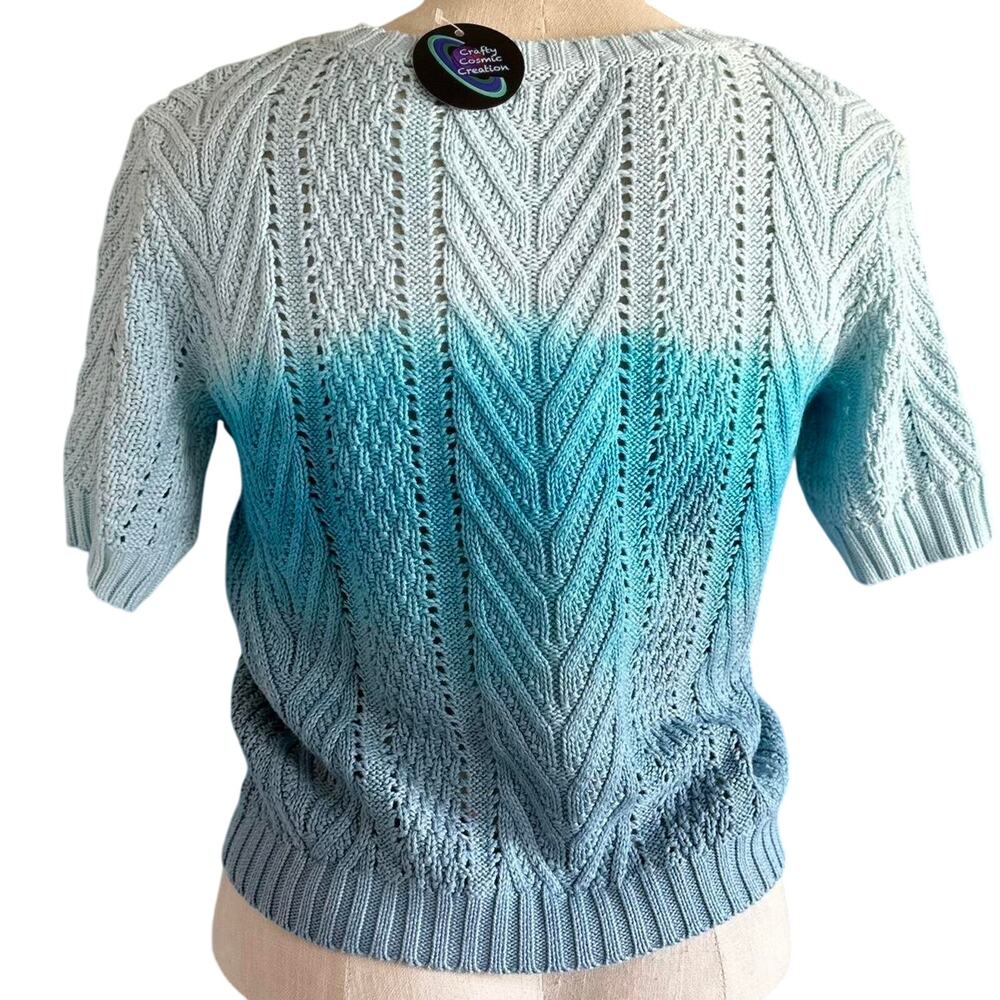 Womens Sweater Size Small Blue Ombre Short Sleeve Coastal Cowgirl Hippie Chic - Picture 3 of 8